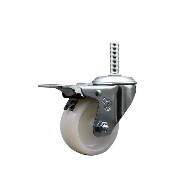 3 Inch Nylon Wheel Swivel 34 Inch Threaded Stem Caster Total Lock Brake SCC